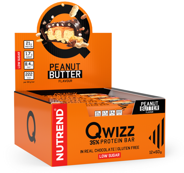 Batoane & Shake-uri - 12 Batoane x 60g Qwizz Protein Bar Nutrend Peanut Butter, advancednutrition.ro