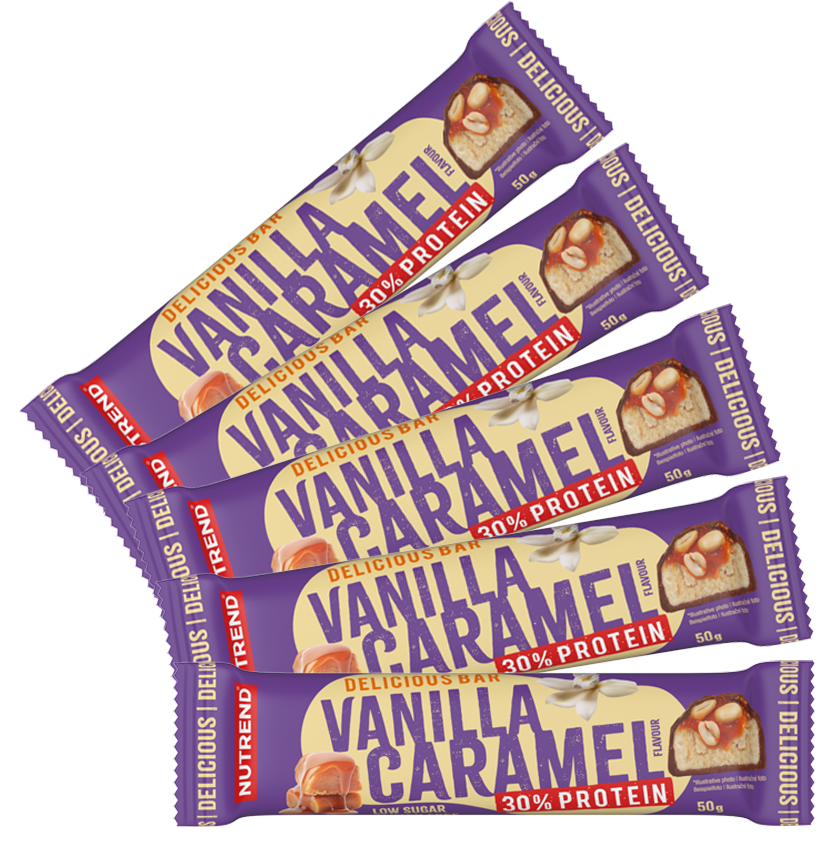 Batoane & Shake-uri - 5 Batoane x 50g Delicious Bar Vanilla & Caramel Nutrend, advancednutrition.ro