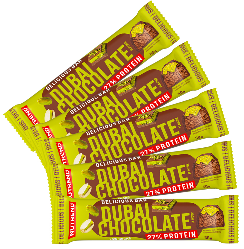 Batoane & Shake-uri - 5 Batoane x 50g Delicious Bar Nutrend Dubai Chocolate in Milk Chocolate, advancednutrition.ro