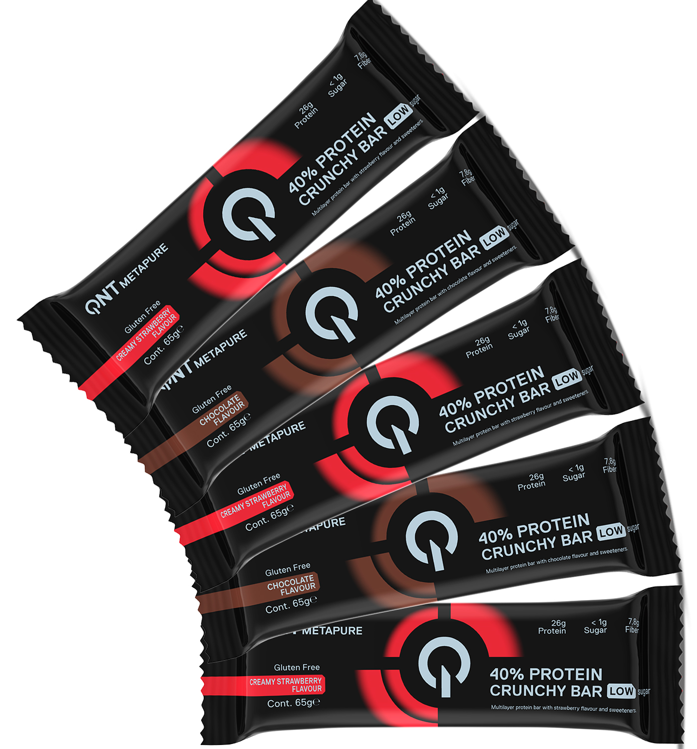 Batoane & Shake-uri - QNT 40% PROTEIN CRUNCHY BAR 5x65G Capsuni, advancednutrition.ro