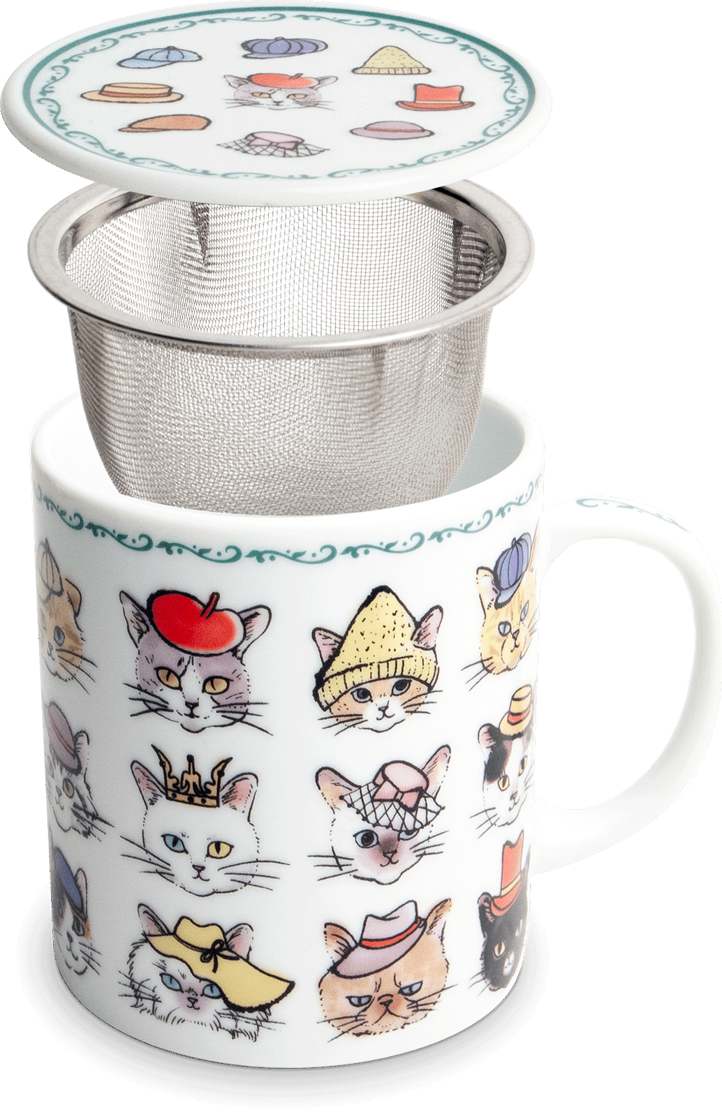 Cana pentru ceai cu filtru si capac, Cats with Hats