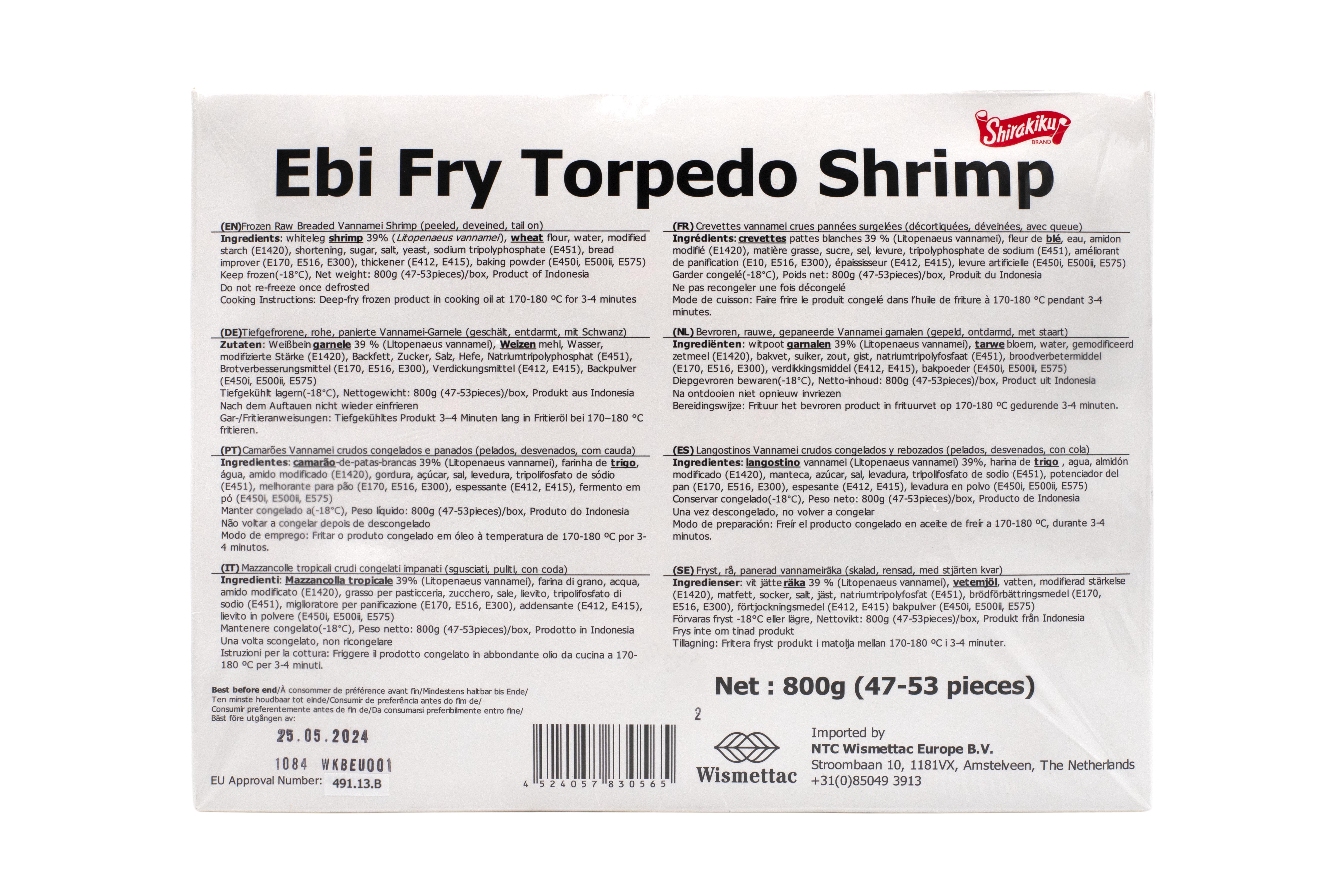 Cozi de creveti in pesmet panko ''Torpedo Shrimps'', 47-53 bucati / cutie 800 gr, Shirakiku