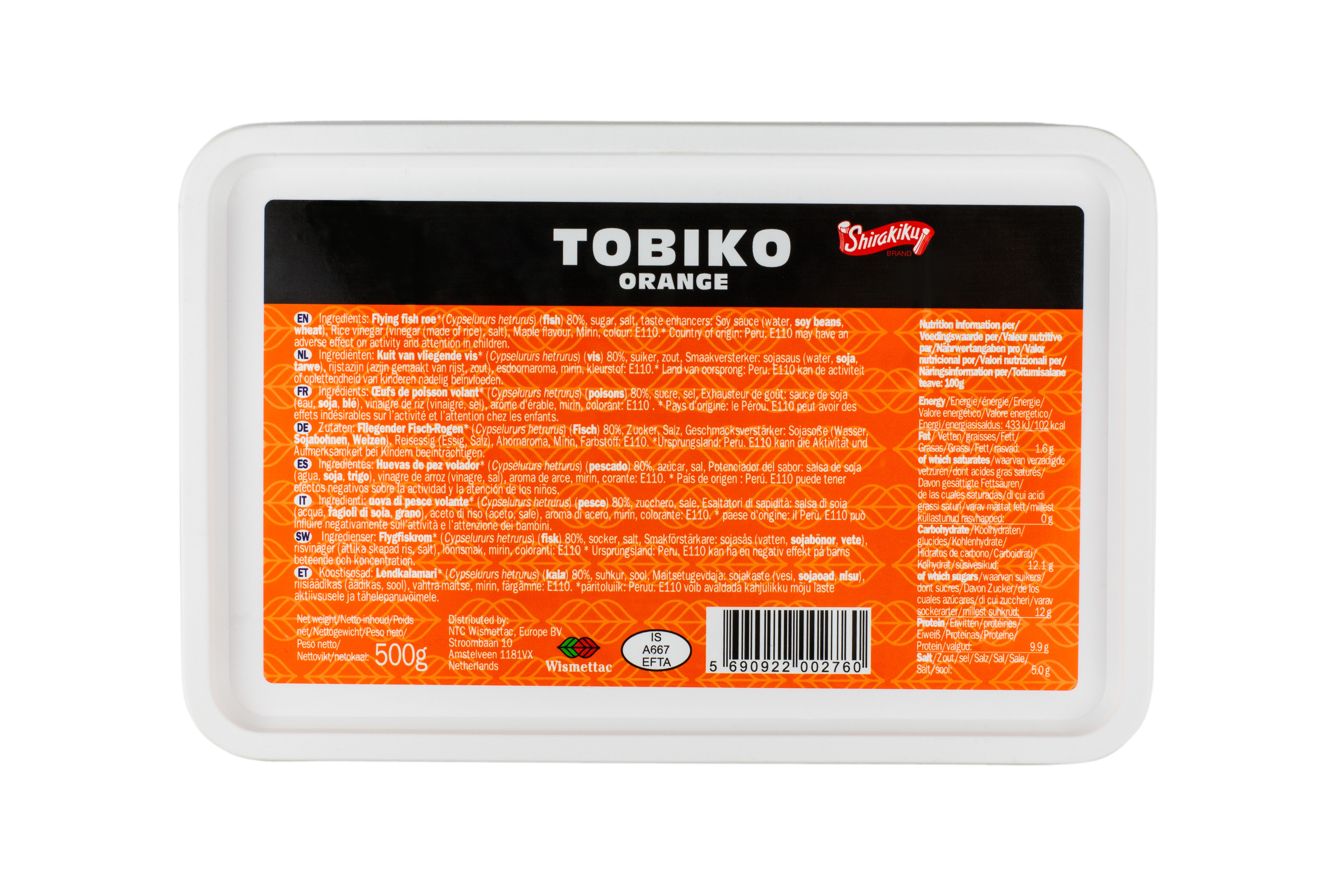 Icre Tobiko orange, caserola de 500 gr  Shirakiku