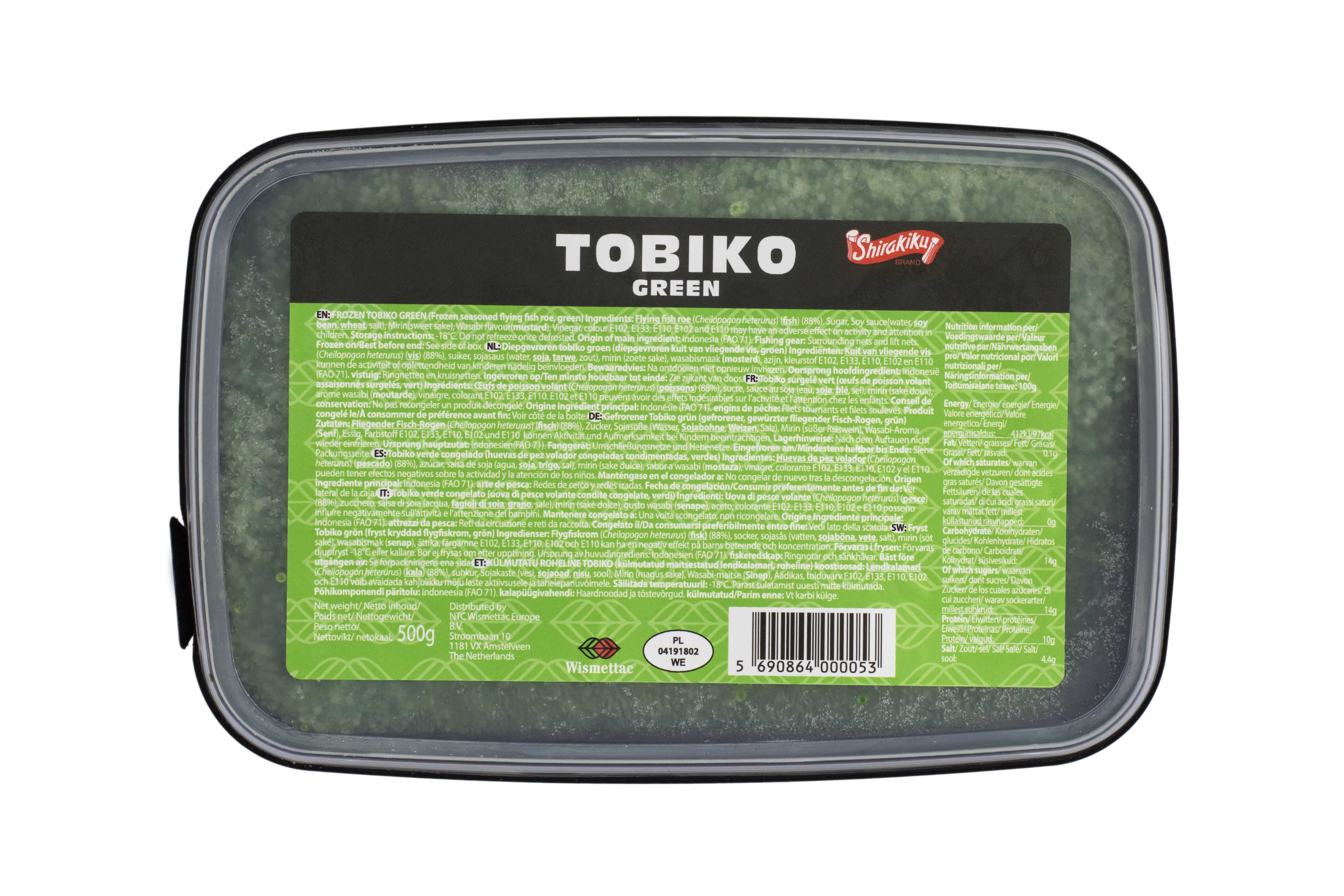Icre Tobiko verzi (wasabi), caserola de 500 gr Shirakiku
