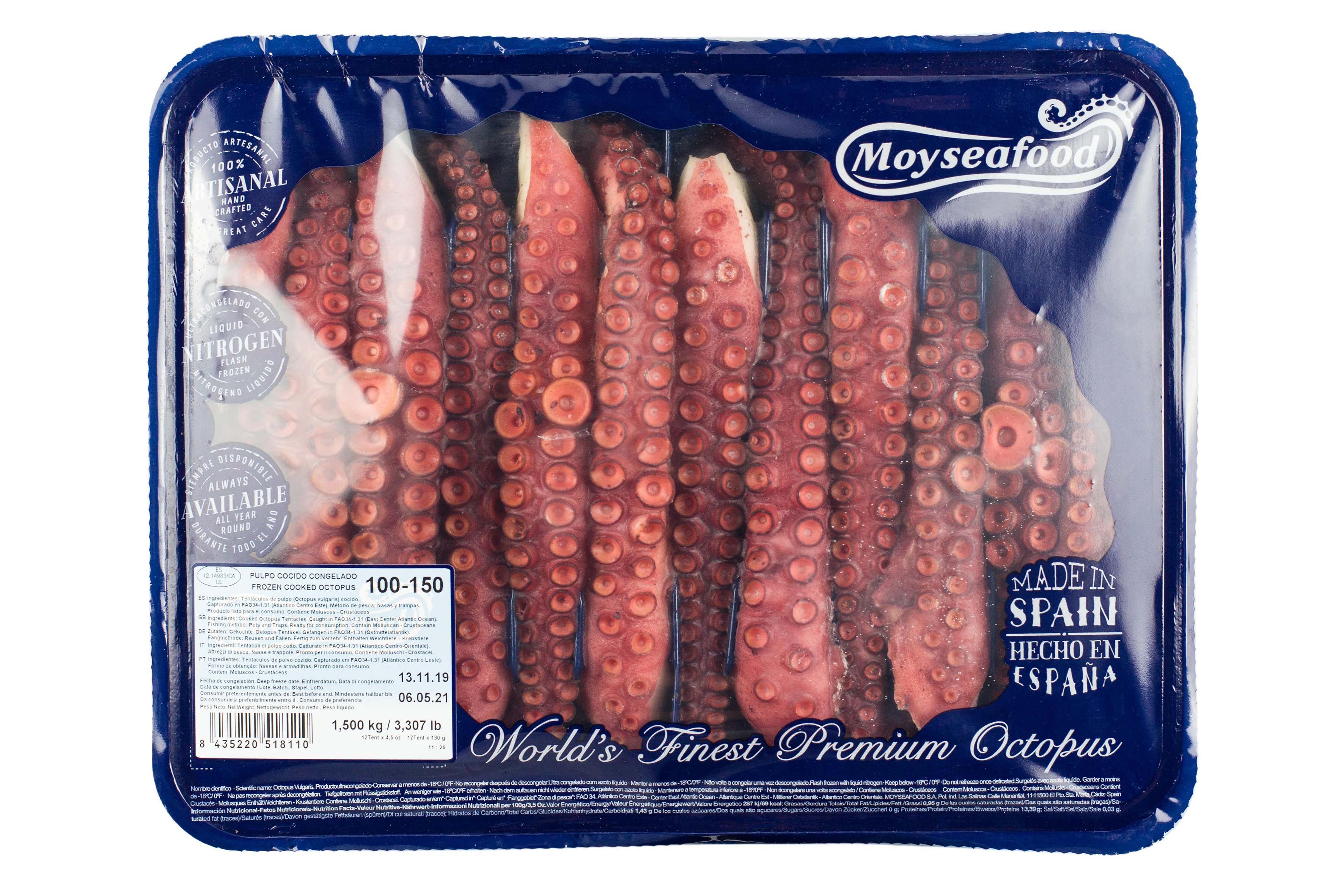 Tentacule de caracatita prefierte, 100-150 gr/bucata, 12 bucati / caserola de 1.5kg Moy Seafood