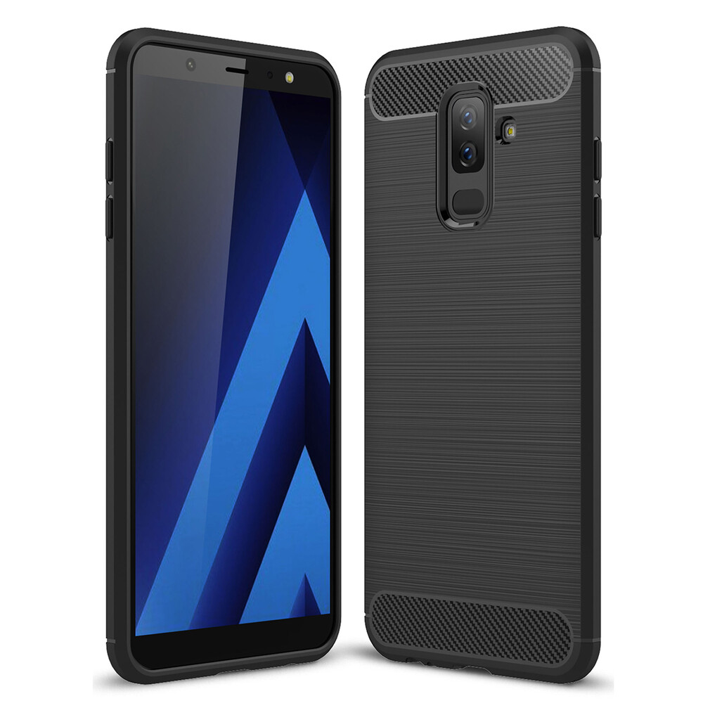 Perpetual Adult Silicon Husa Compatibila cu Samsung Galaxy A6 Plus 2018, Textura Fibra de Carbon,  Negru