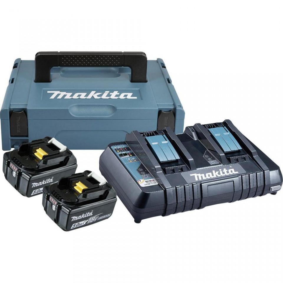 Makita Kit acumulator (2x), 18 V, 5.0 Ah + incarcator + valiza Makpac