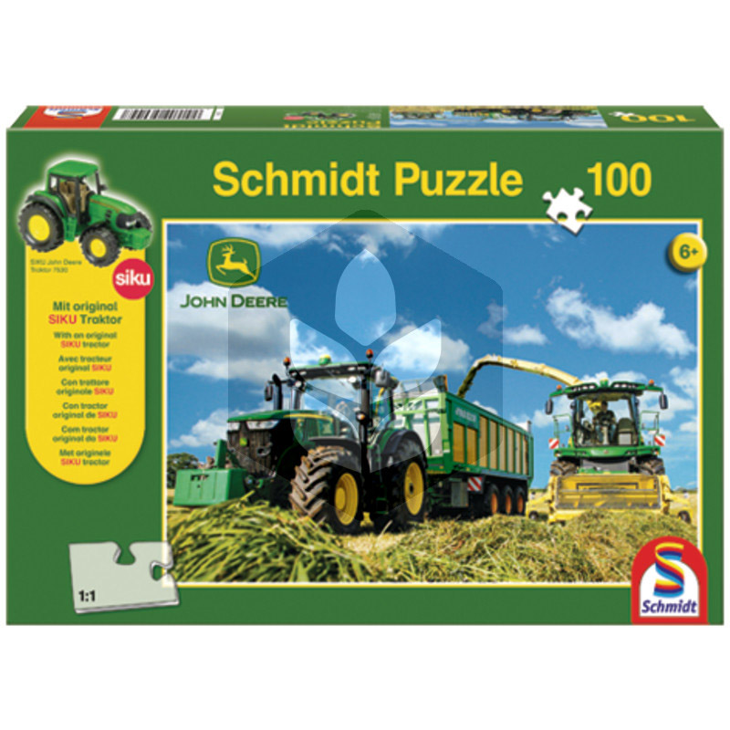 Puzzle Tractor John Deere + tractor SIKU - 100 piese, copii 6+ ani