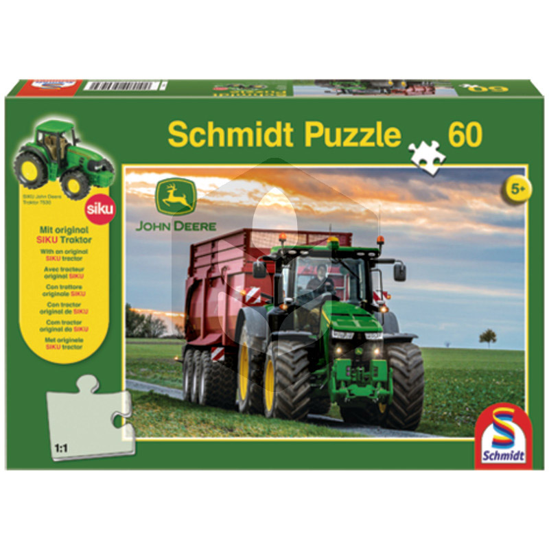 Puzzle Tractor John Deere + tractor SIKU - 60 piese, copii 5+ ani