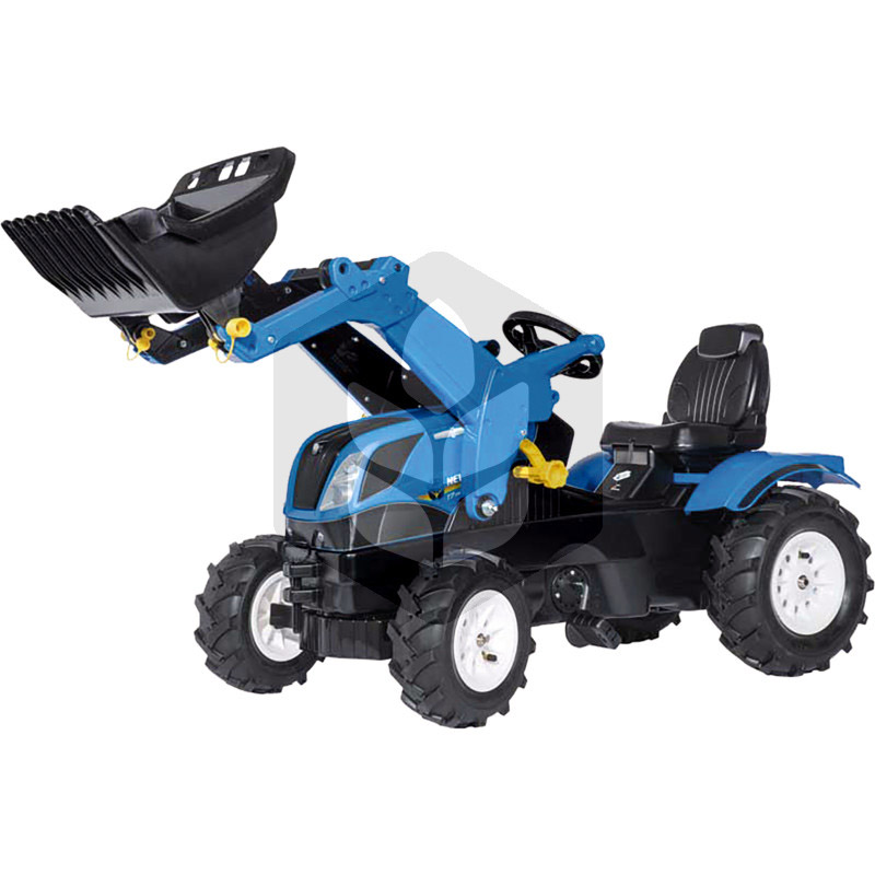 Tractor cu pedale Farmtrac New Holland albastru pentru copii Rolly Toys, 142 cm