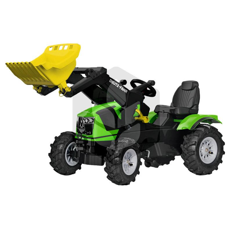 Mini Tractor cu pedale Deutz-Fahr 5120 cu incarcator, 1.42 m, verde, cu anvelope pneumatice, pentru copii 3-8 ani