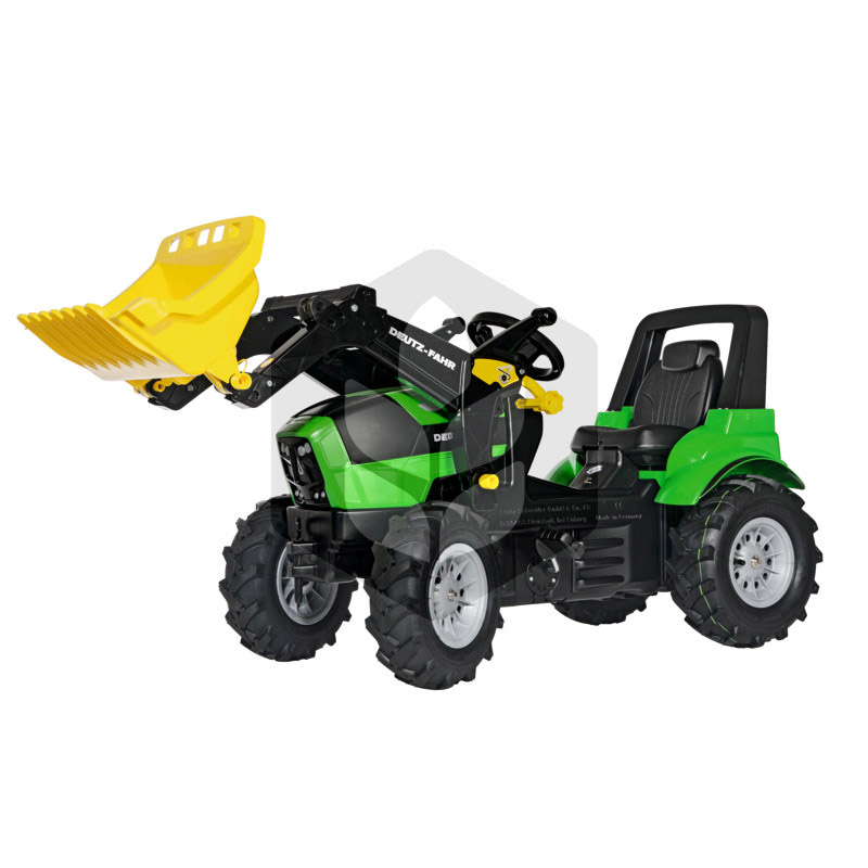 Mini Tractor cu pedale Deutz-Fahr Agrotron 7250 TTV cu incarcator, 1.46 m, verde, cu anvelope pneumatice, pentru copii
