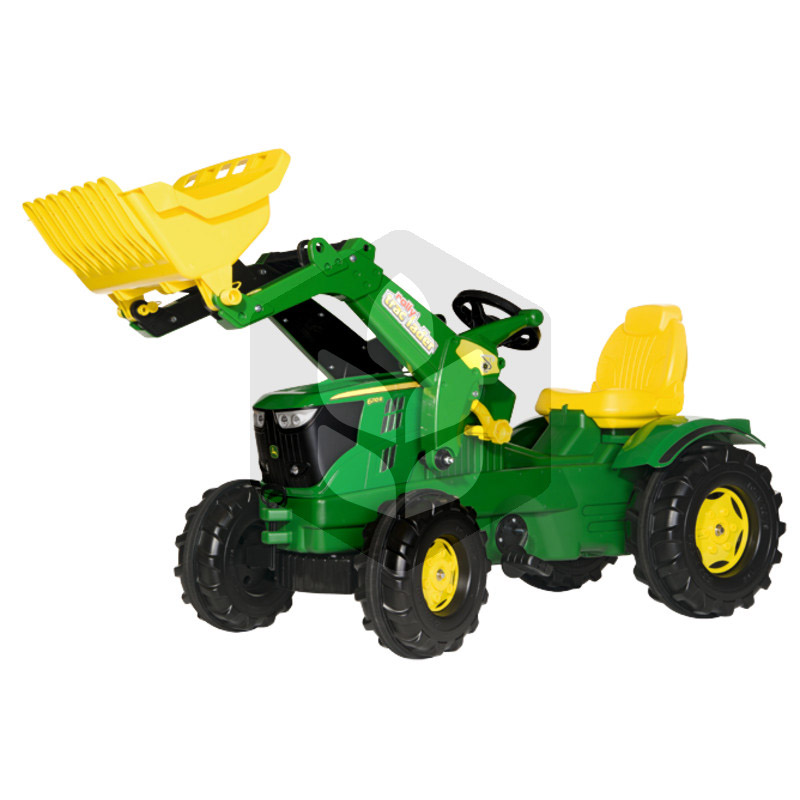 Mini Tractor cu pedale John Deere 6210 R cu incarcator, 1.42 m, verde, pentru copii