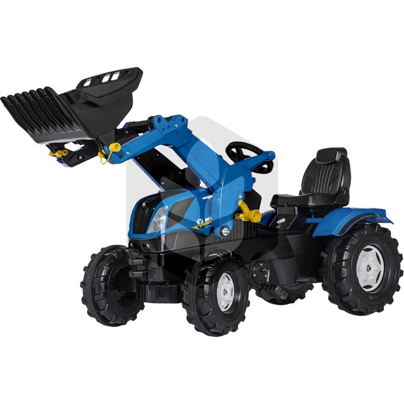 Mini Tractor cu pedale New Holland, 1.42 m, albastru, cu incarcator pentru copii