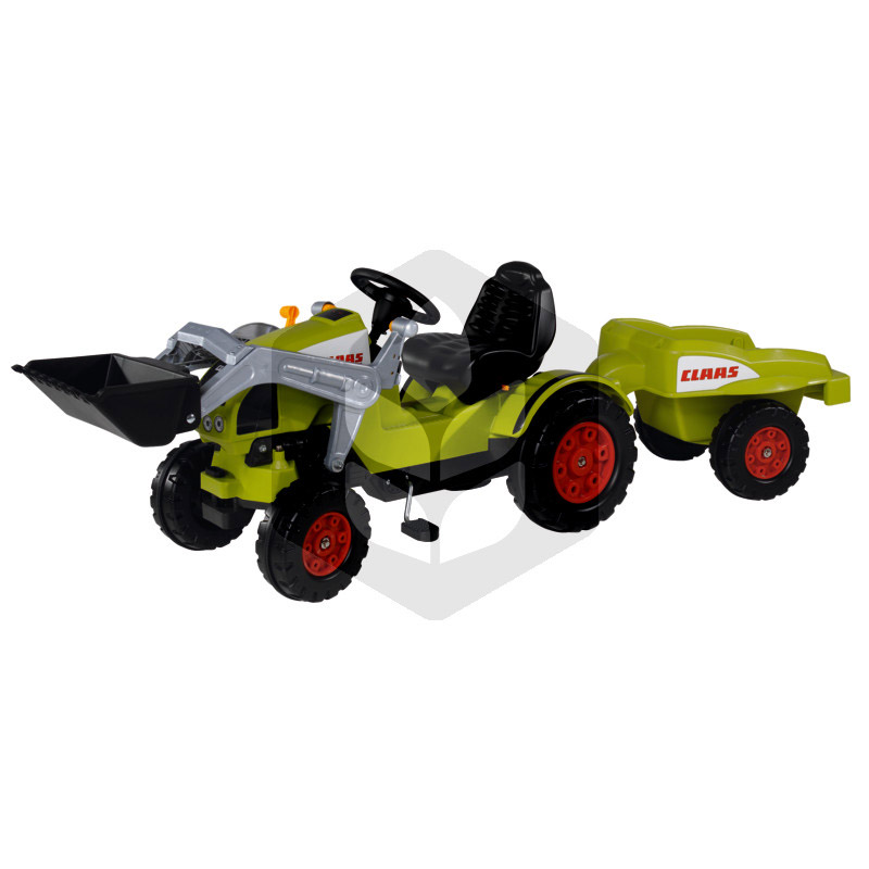Mini Tractor cu pedale Claas Celtis Incarcator cu remorca, 1.69 m, verde, pentru copii