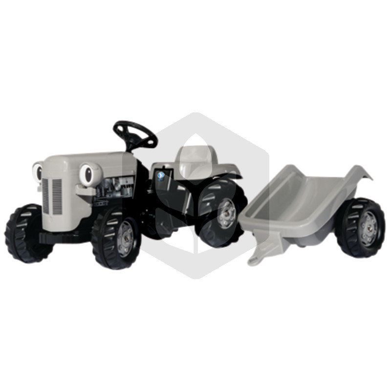 Mini Tractor cu pedale Little Grey Fergie cu remorca, 1.33 m, argintiu, pentru copii
