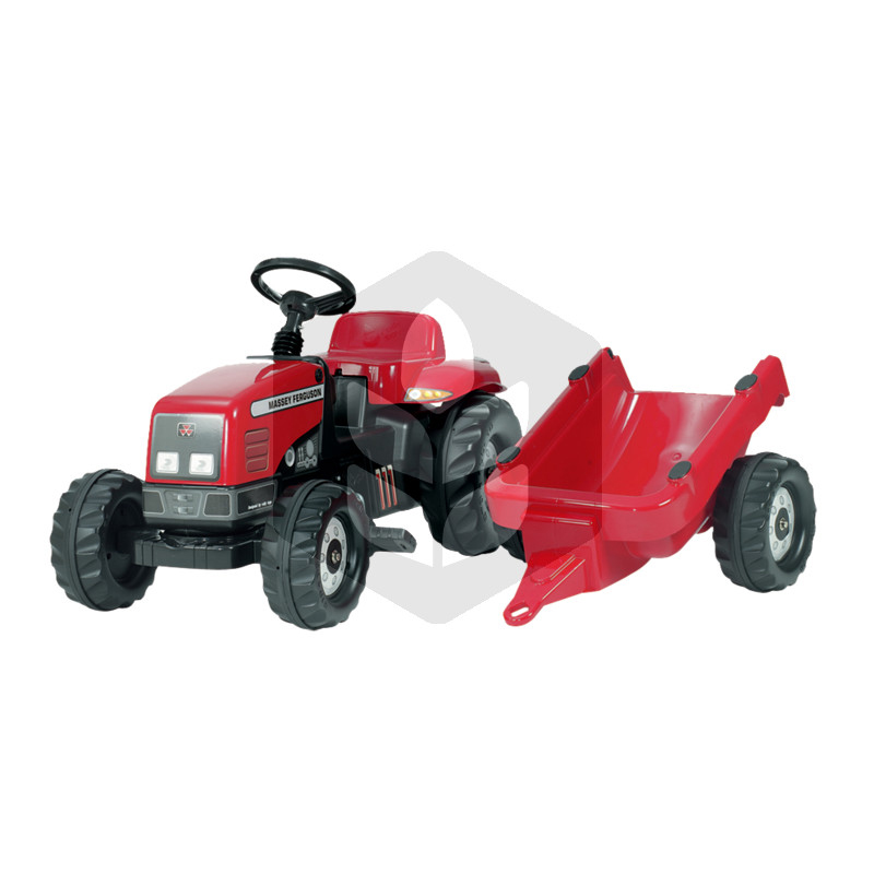 Mini Tractor cu pedale Massey Ferguson cu remorca, 1.34 m, rosu, pentru copii