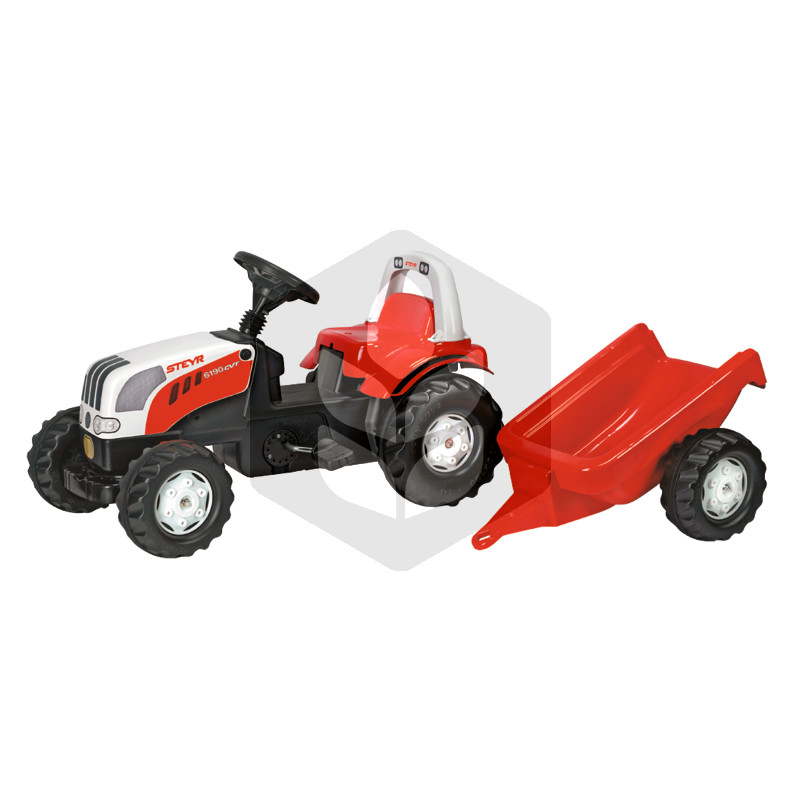 Mini Tractor cu pedale Steyr CVT 6165 cu remorca, 1.34 m, rosu, pentru copii