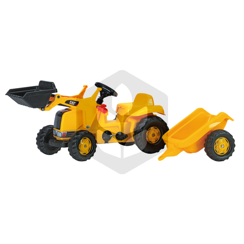 Mini Tractor cu pedale CAT cu remorca si incarcator, 1.61 m, galben, pentru copii