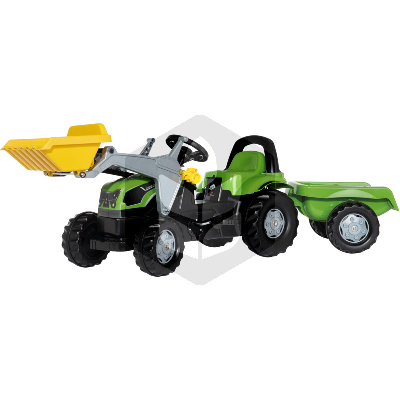 Mini Tractor cu pedale Deutz-Fahr Agroplus 420 cu remorca si incarcator, 1.61 m, verde, pentru copii
