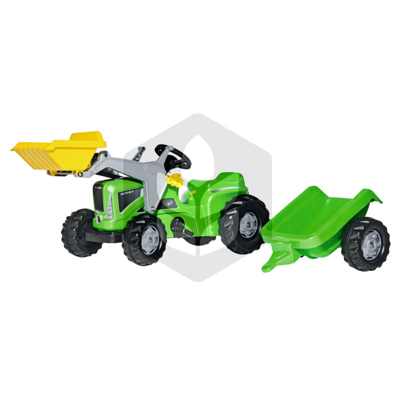 Mini Tractor cu pedale Futura Trac verde cu remorca si incarcator, 1.62 m, verde, pentru copii