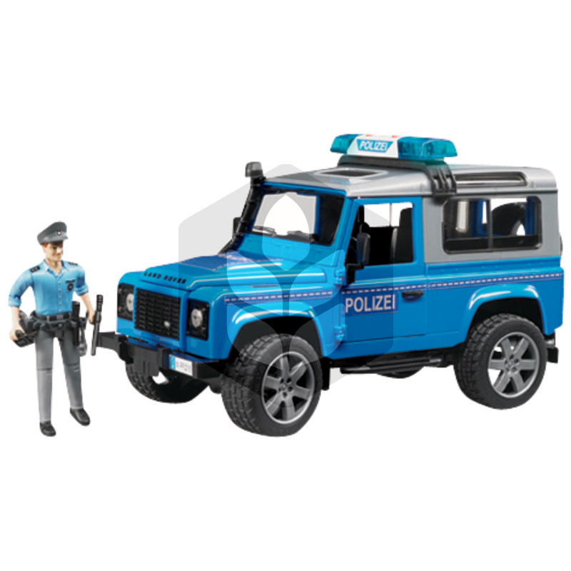 Masina de politie Land Rover Defender cu politist si echipament, macheta 28 cm