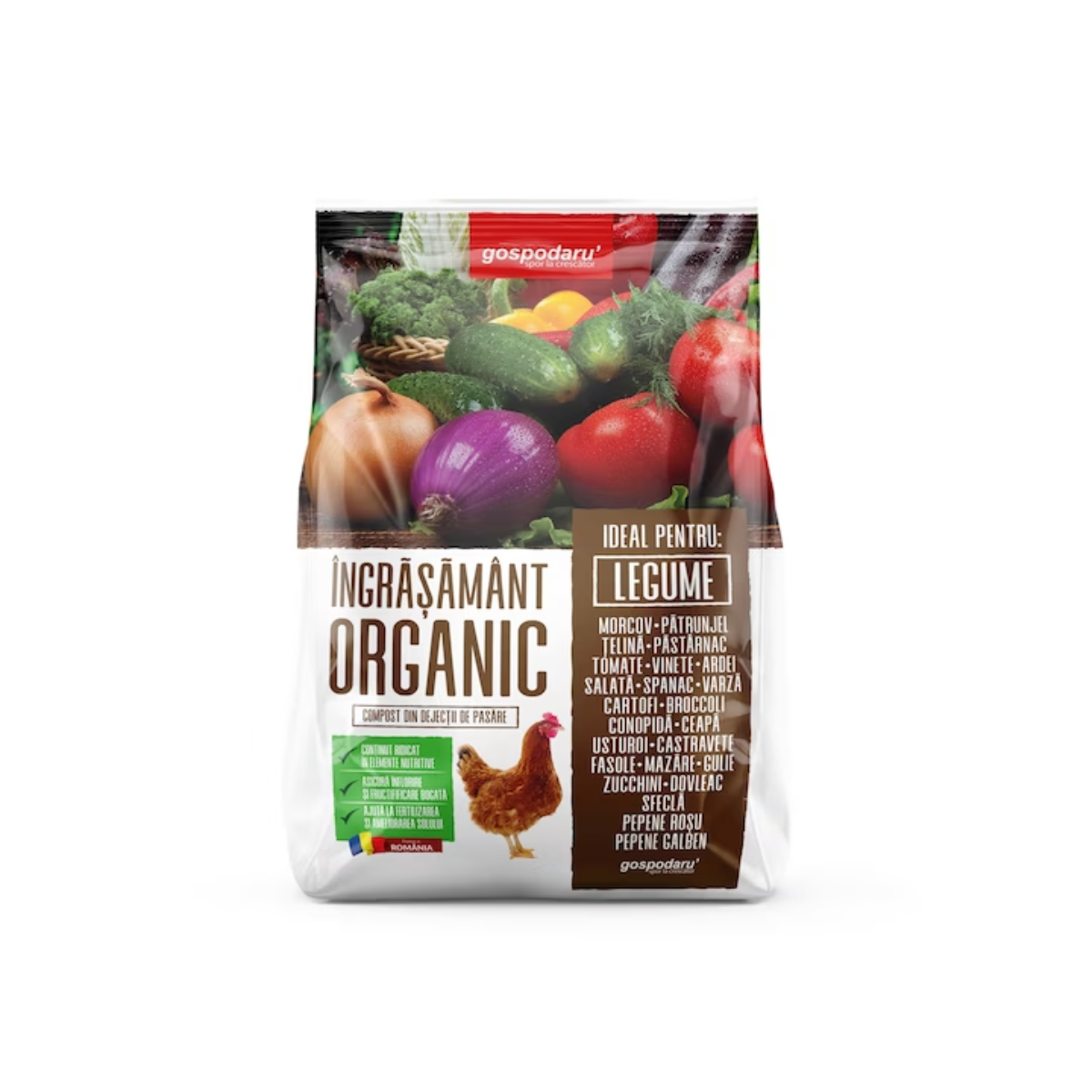 Fertilizanti si biostimulatori pentru aplicare la sol -  Ingrasamant organic pentru legume, GOSPODARU', sac de 9 kg (găinaț de pasăre), hectarul.ro