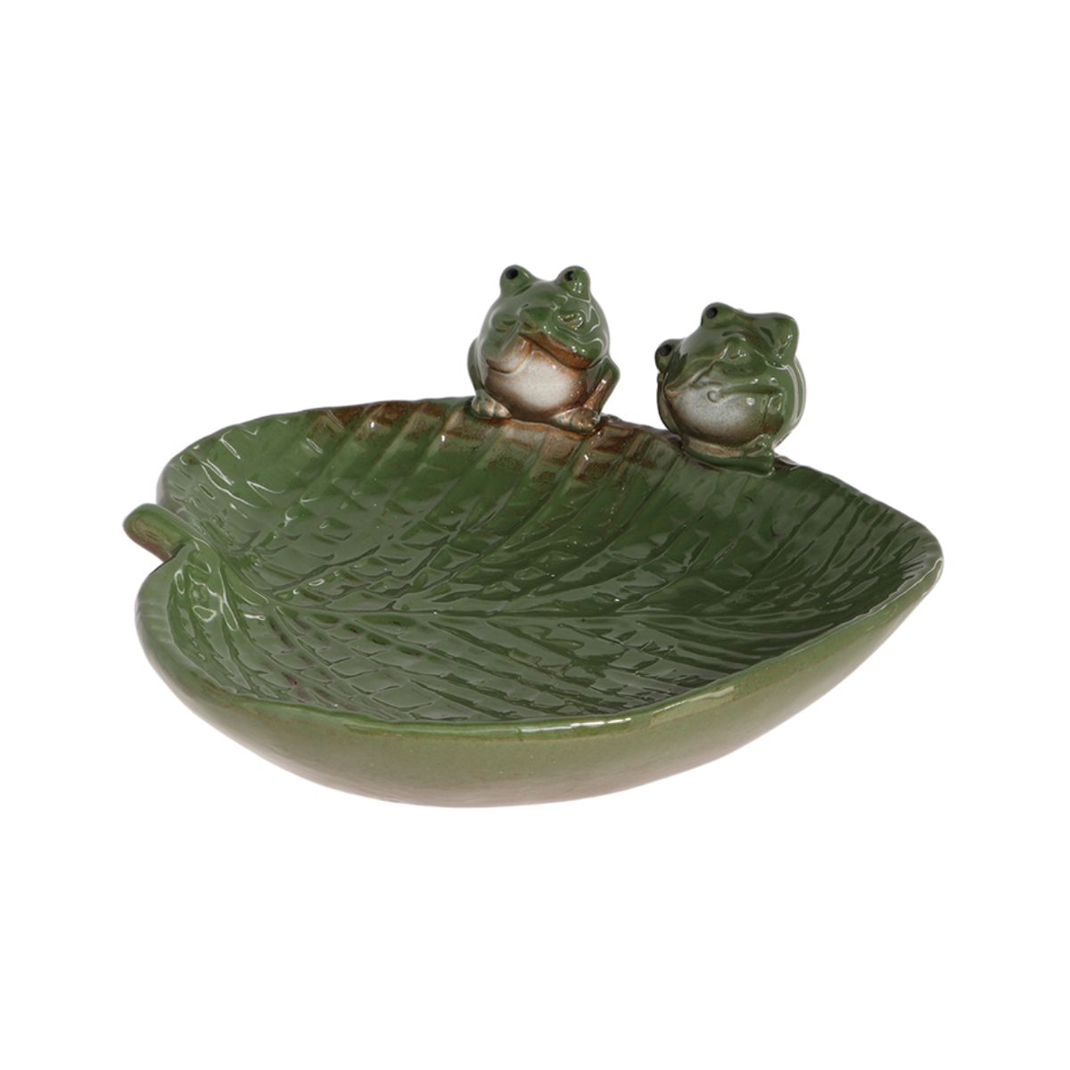 Decoratiuni exterior - Adapatoare pentru pasari verde din ceramica Frogs on Leaf Esschert Design, hectarul.ro