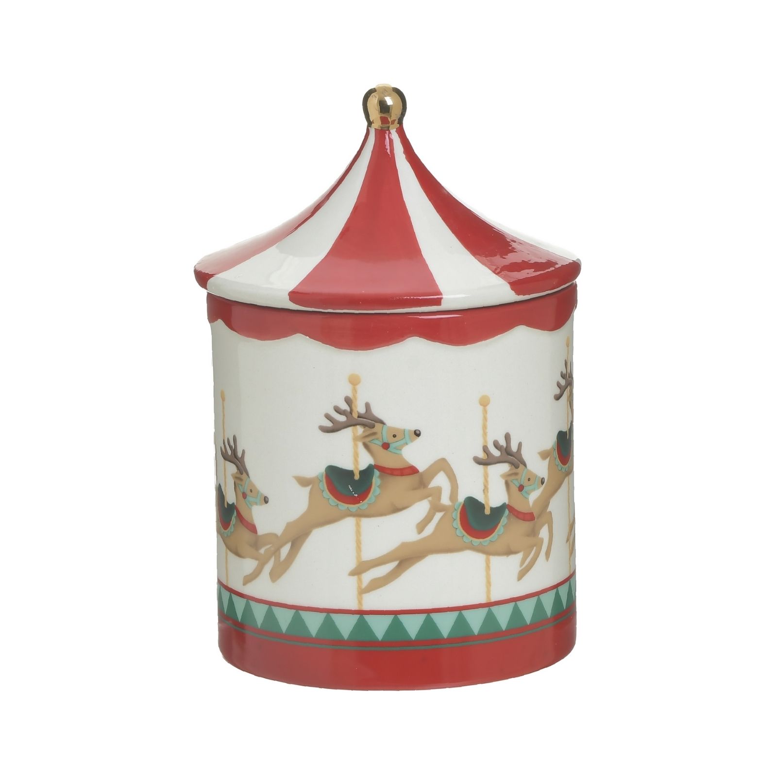 Decoratiuni de Craciun - Recipient ceramic cu capac Carousel Craciun 22 cm Inart, hectarul.ro