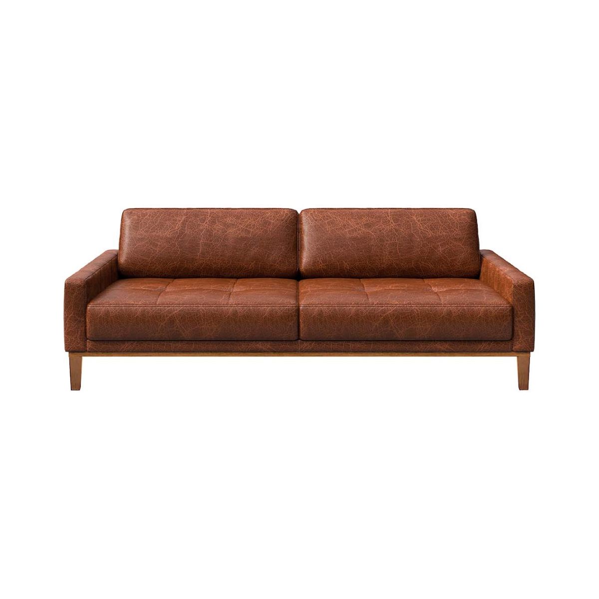 Mobilier interior - Canapea 3 locuri maro-cognac piele naturala Musso Tufted Mesonica, hectarul.ro