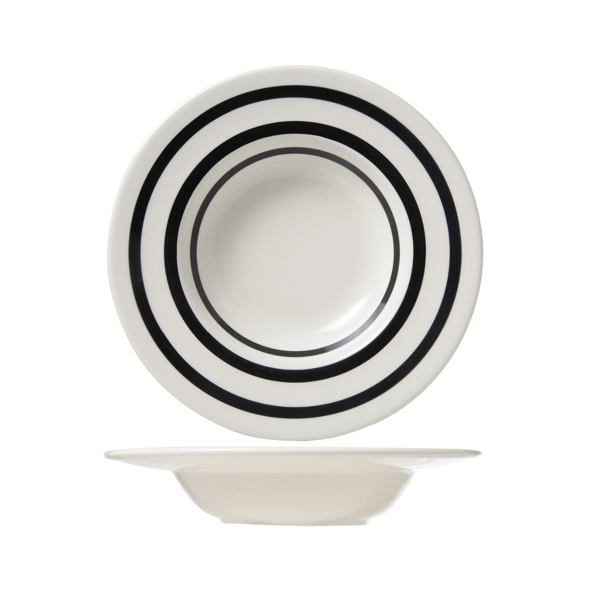 Bucatarie - Farfurie adanca alb/negru din material ceramic Ø24 cm Black Bands Cosy&Trendy, hectarul.ro