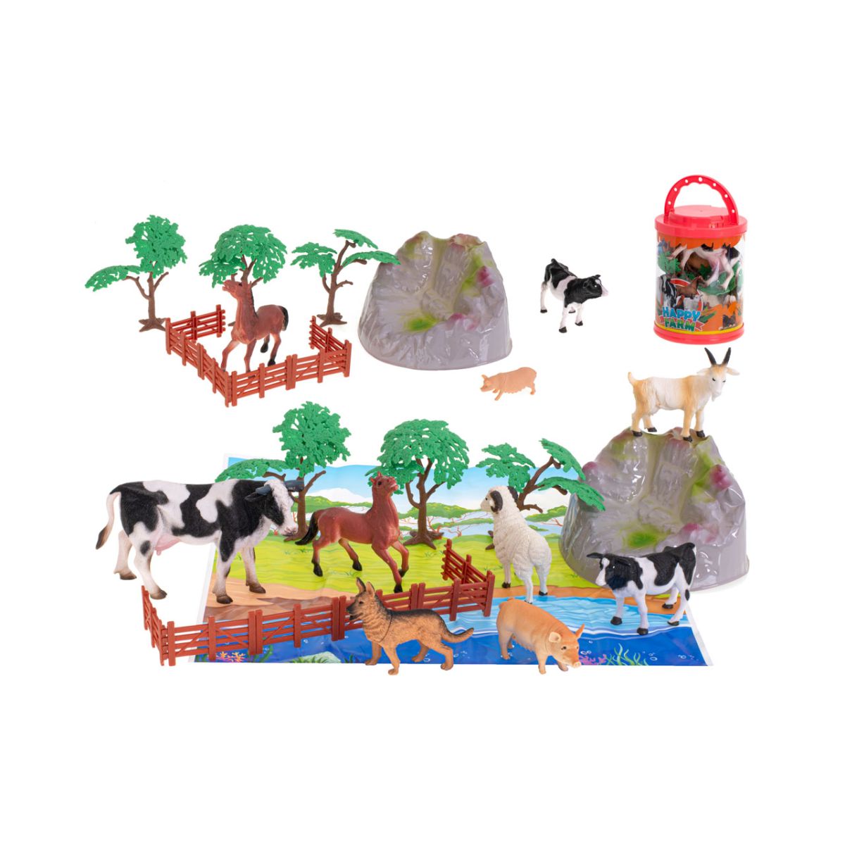Jucarii interior - Figurine animale de ferma+saltea si accesorii, 7 buc, hectarul.ro