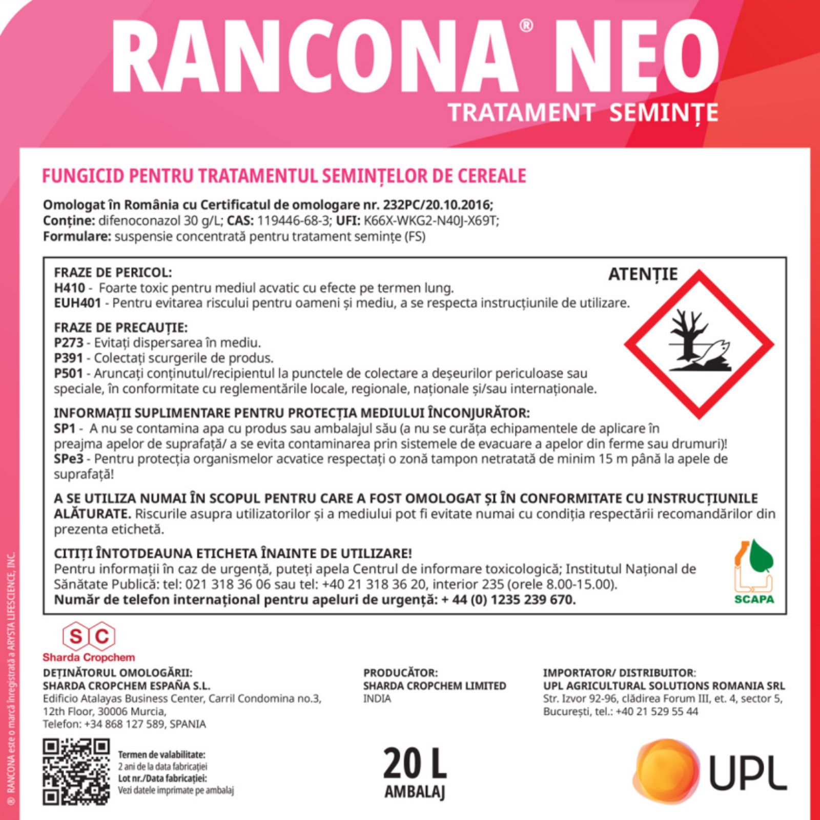 Tratament samanta - Fungicid tratament samanta paioase, RANCONA NEO , 20 litri, hectarul.ro