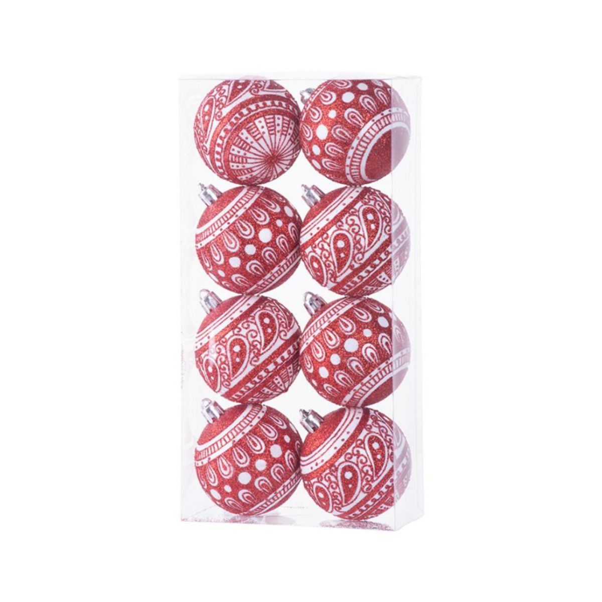 Decoratiuni de Craciun - Globuri de Craciun MagicHome, rosu-alb, 6 cm, 8 bucati, hectarul.ro