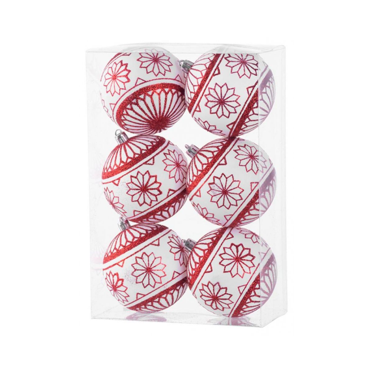 Decoratiuni de Craciun - Globuri de Craciun MagicHome, rosu-alb, 8 cm, 6 bucati, hectarul.ro