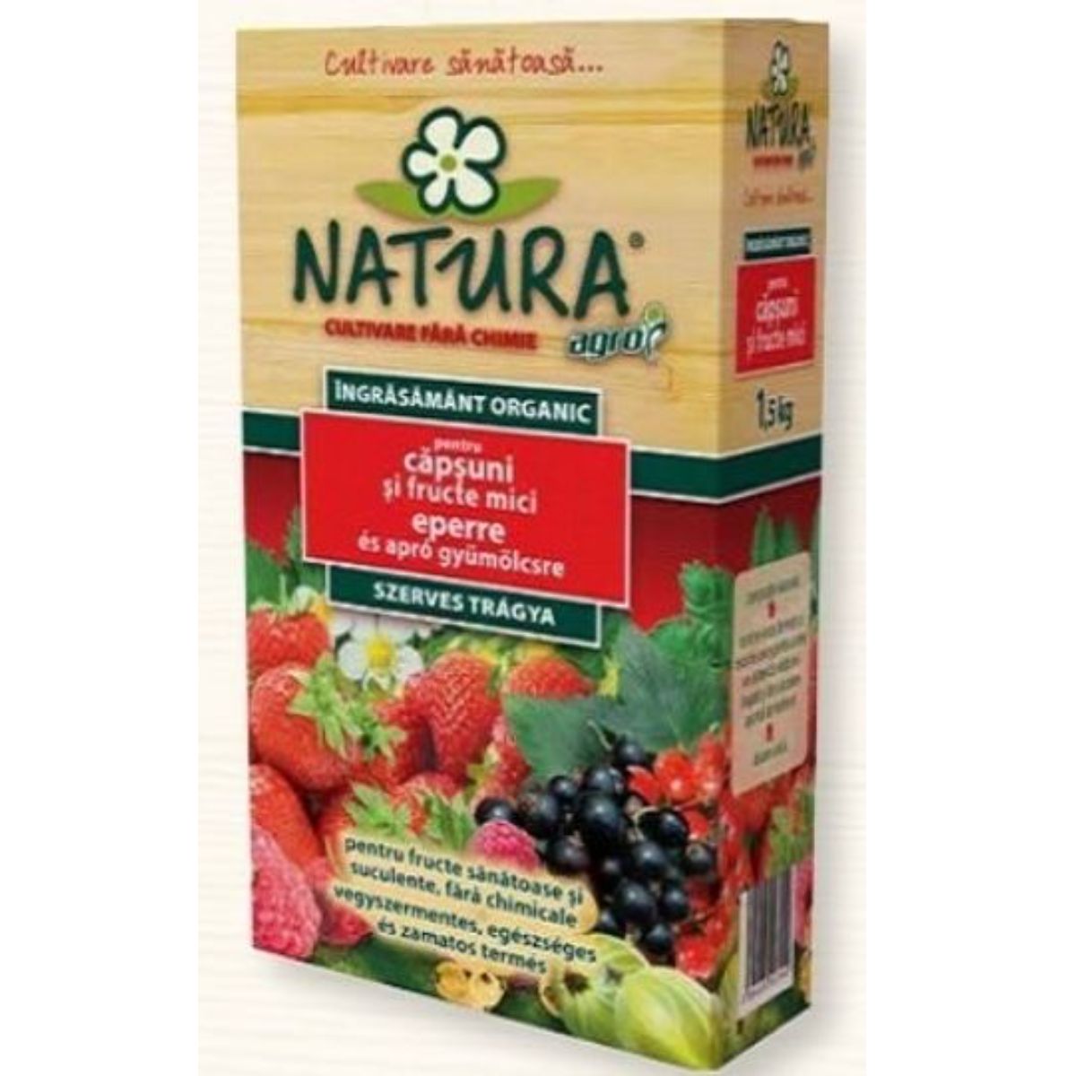 Fertilizanti si biostimulatori pentru aplicare la sol - Ingrasamant organic pentru căpşuni şi fructe mici  NATURA 1.5 kg, hectarul.ro
