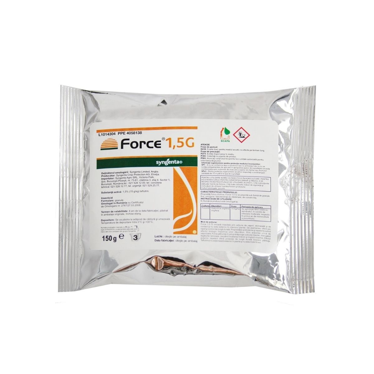 Insecticide - Insecticid de baza in combaterea daunatorilor din sol Force 1.5 G, 150 grame, hectarul.ro