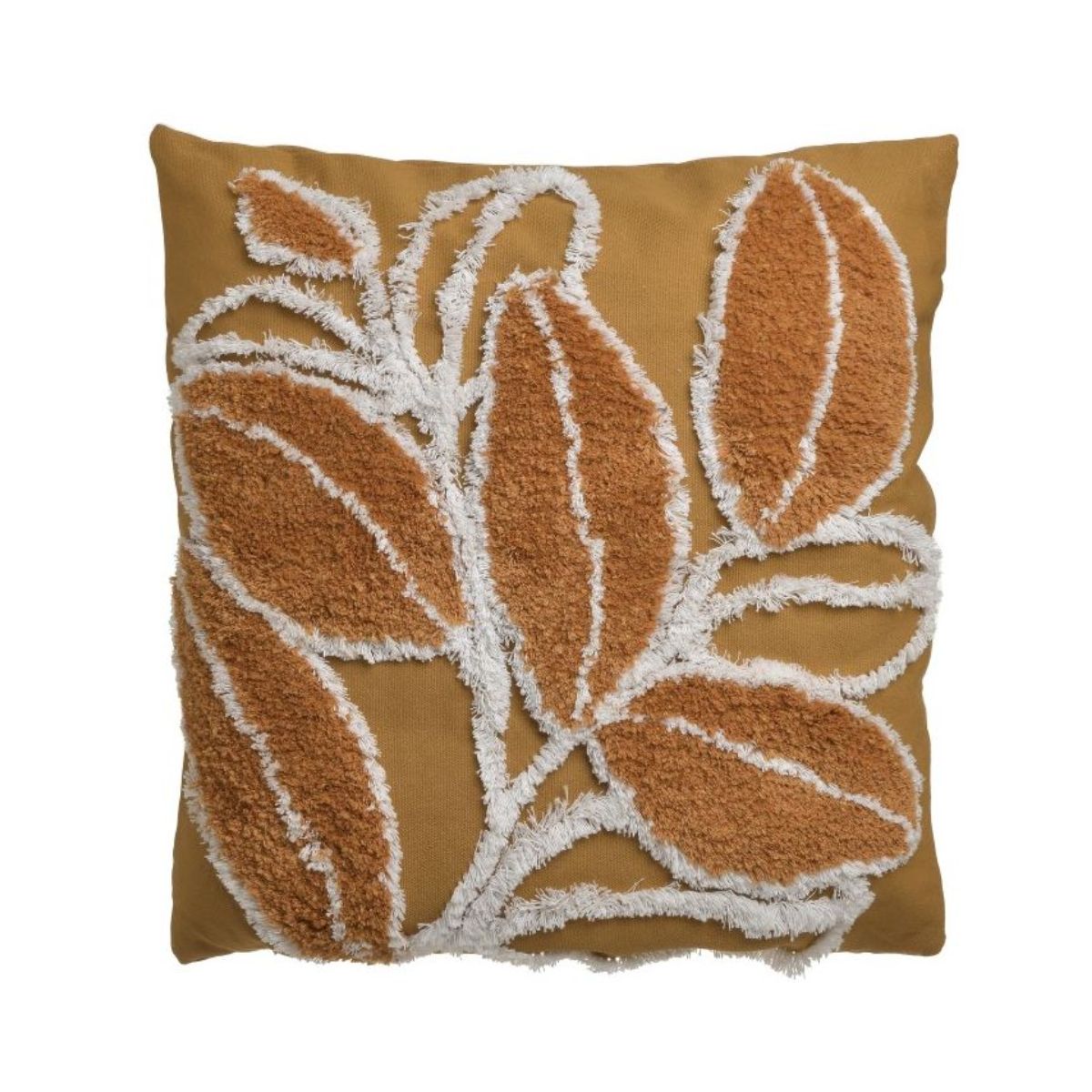 DECORATIUNI INTERIOR - Perna decorativa bej/portocaliu/alb din poliester 45X45 cm Leaves Inart, hectarul.ro