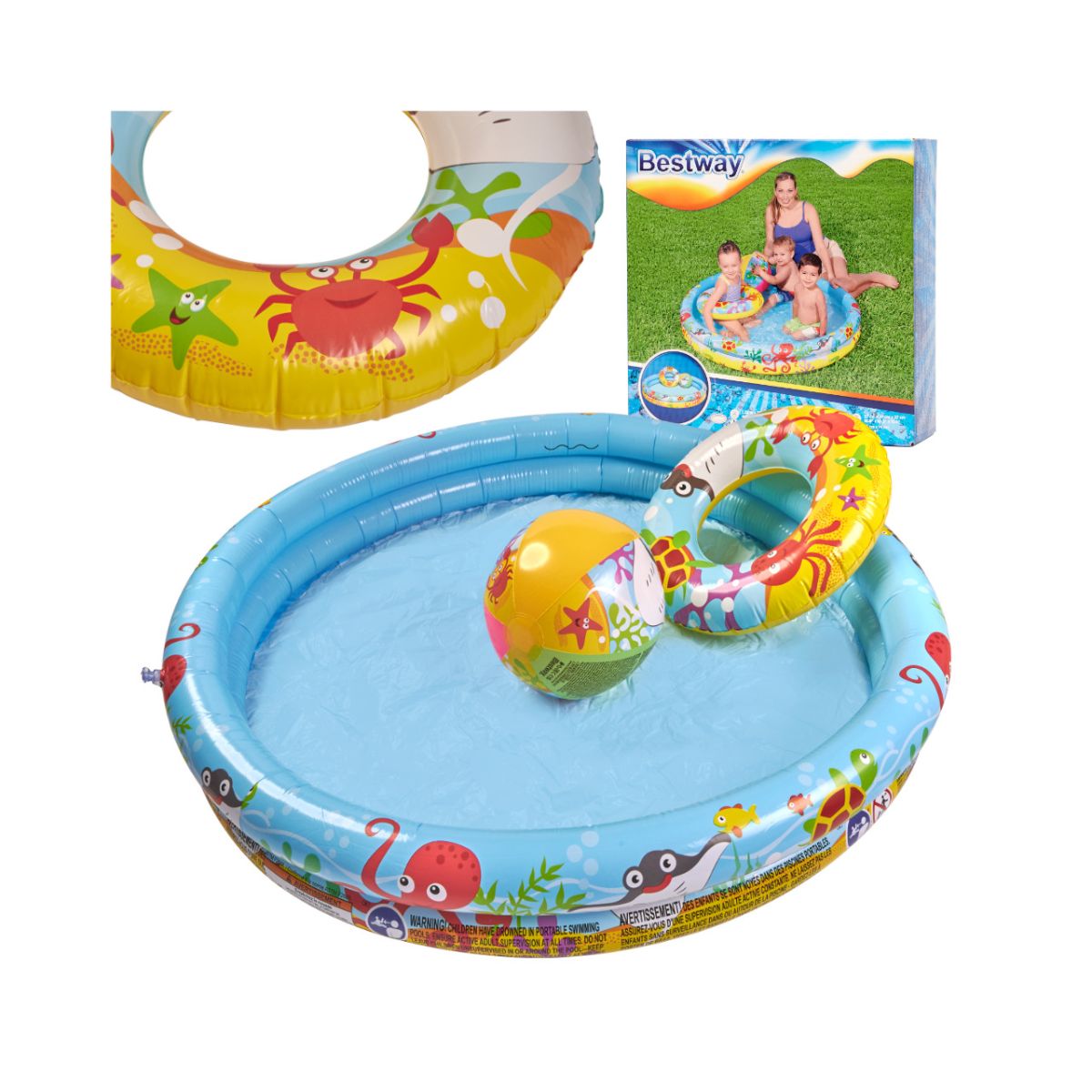 Jucarii exterior - Piscina pentru copii cu minge de plajă si colac, hectarul.ro