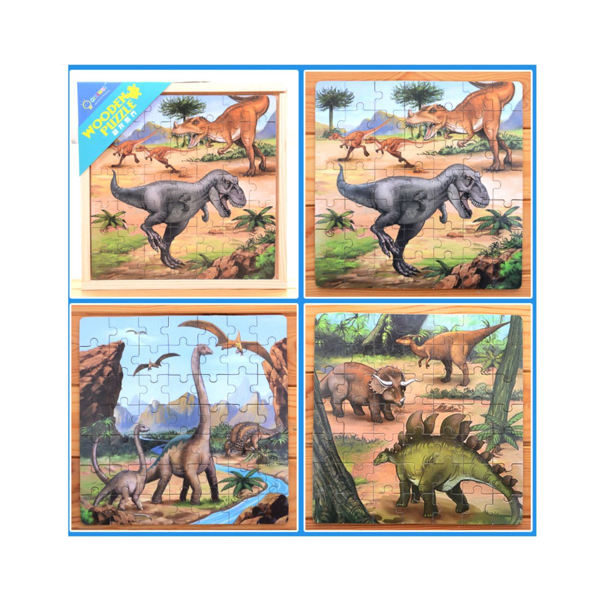 Jucarii interior - Puzzle 3 in 1 din lemn in cutie cu tematica – Dinozauri, WD 9002C, hectarul.ro