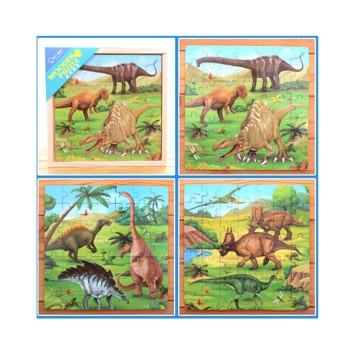 Jucarii interior - Puzzle 3 in 1 din lemn in cutie cu tematica – Dinozauri, WD 9002D, hectarul.ro