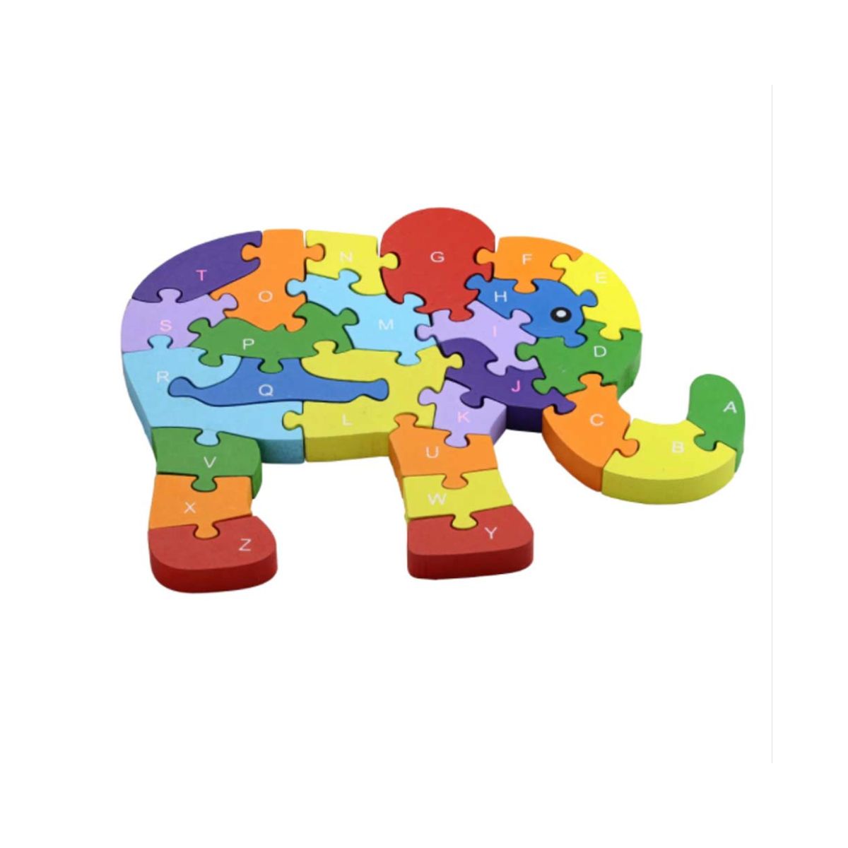 Jucarii interior - Puzzle 3D din lemn, elefant, 26 piese, cu litere si cifre, WD 4506-N, hectarul.ro