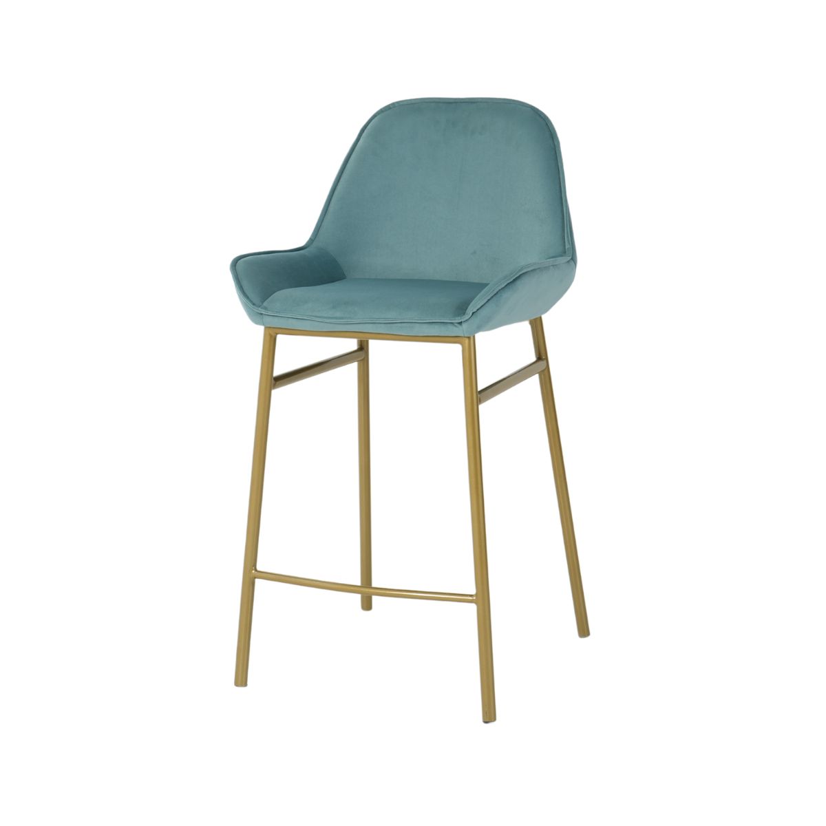 Mobilier interior - Scaun de bar cu cadru metalic fix si sezut textil din catifea de culoare bleu verzui , 52x49x94.5 cm Y1851, hectarul.ro