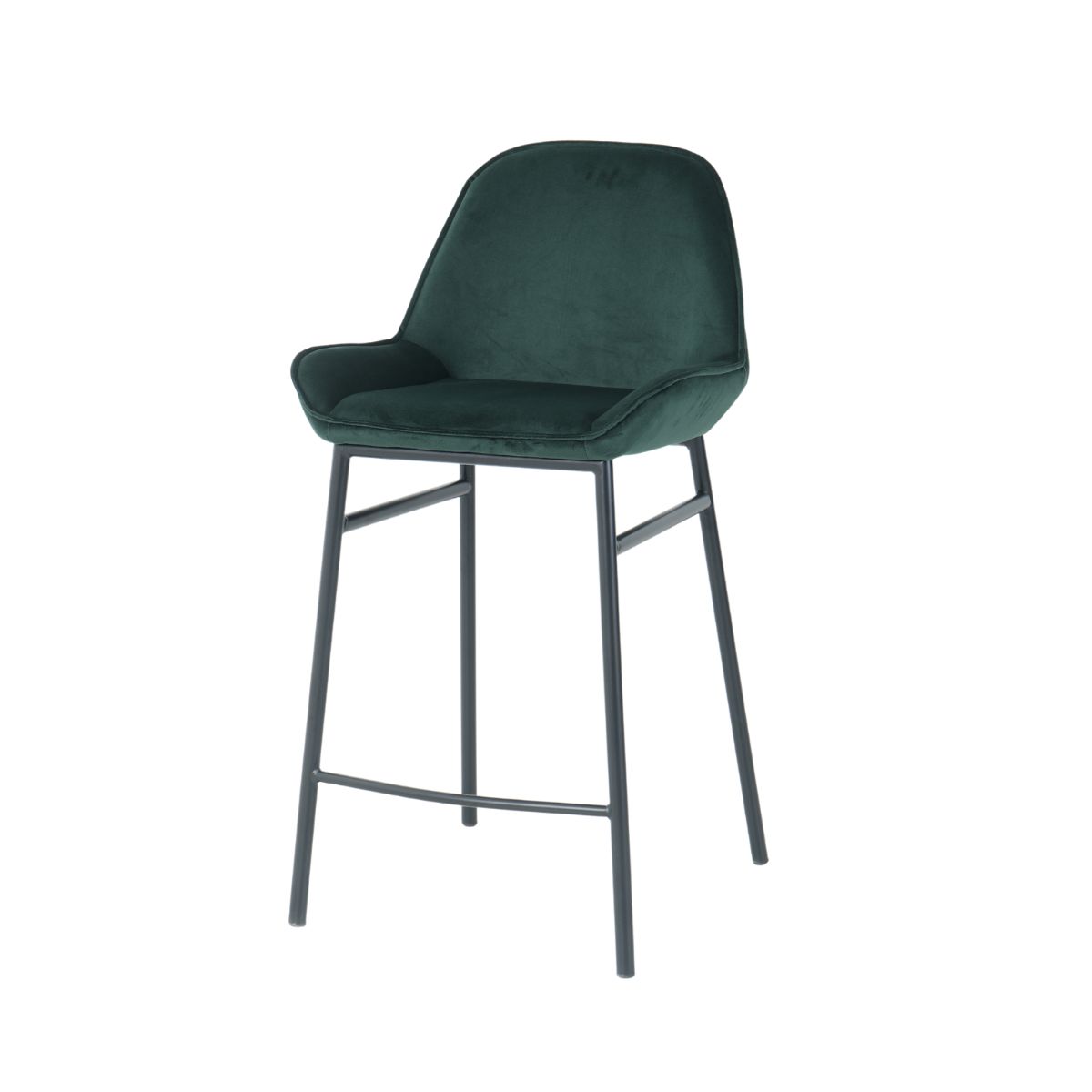 Mobilier interior - Scaun de bar cu cadru metalic fix si sezut textil din catifea de culoare verde smarald , 52x49x94.5 cm Y1851, hectarul.ro