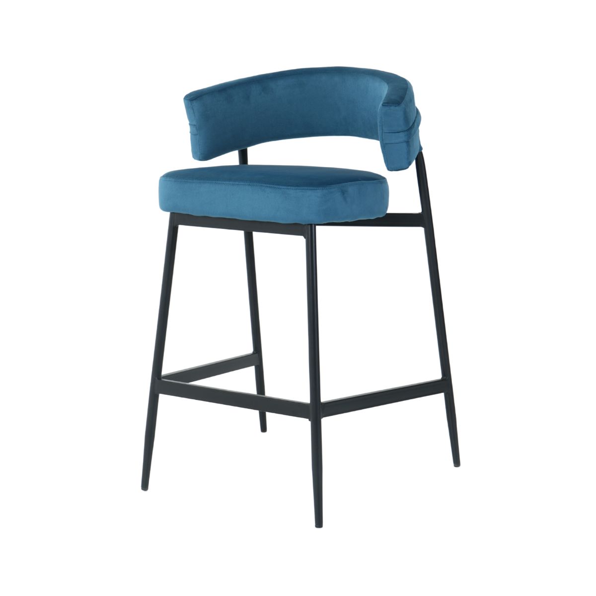 Mobilier interior - Scaun de bar cu cadru metalic fix si sezut textil din stofa de culoare navy blue, 51x54x100 cm A712, hectarul.ro