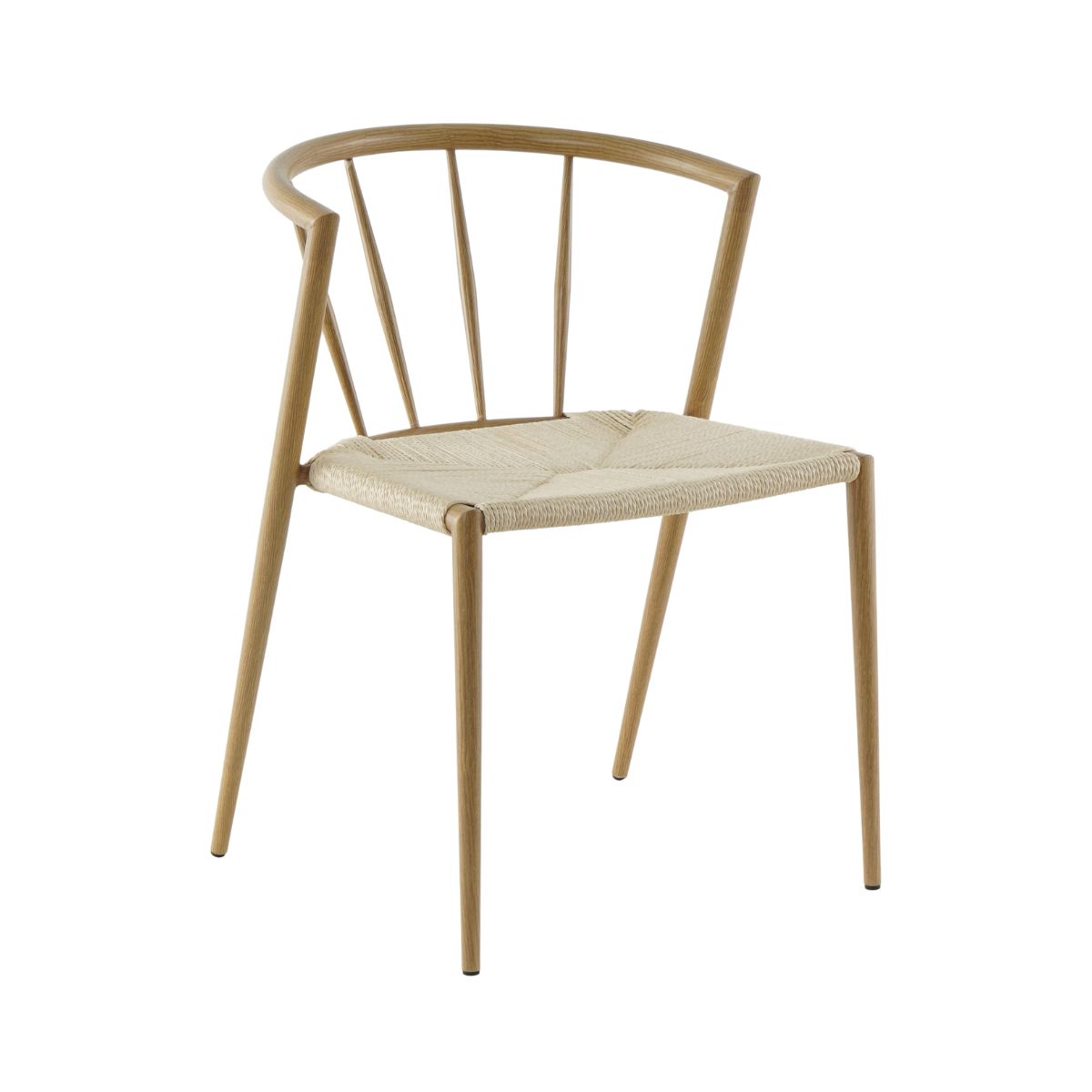 Mobilier interior - Scaun de dining cu cadru metalic din otel de culoare maro deschis si sezut din poliratan de culoare crem, 50.5x52x72 cm, A665, hectarul.ro