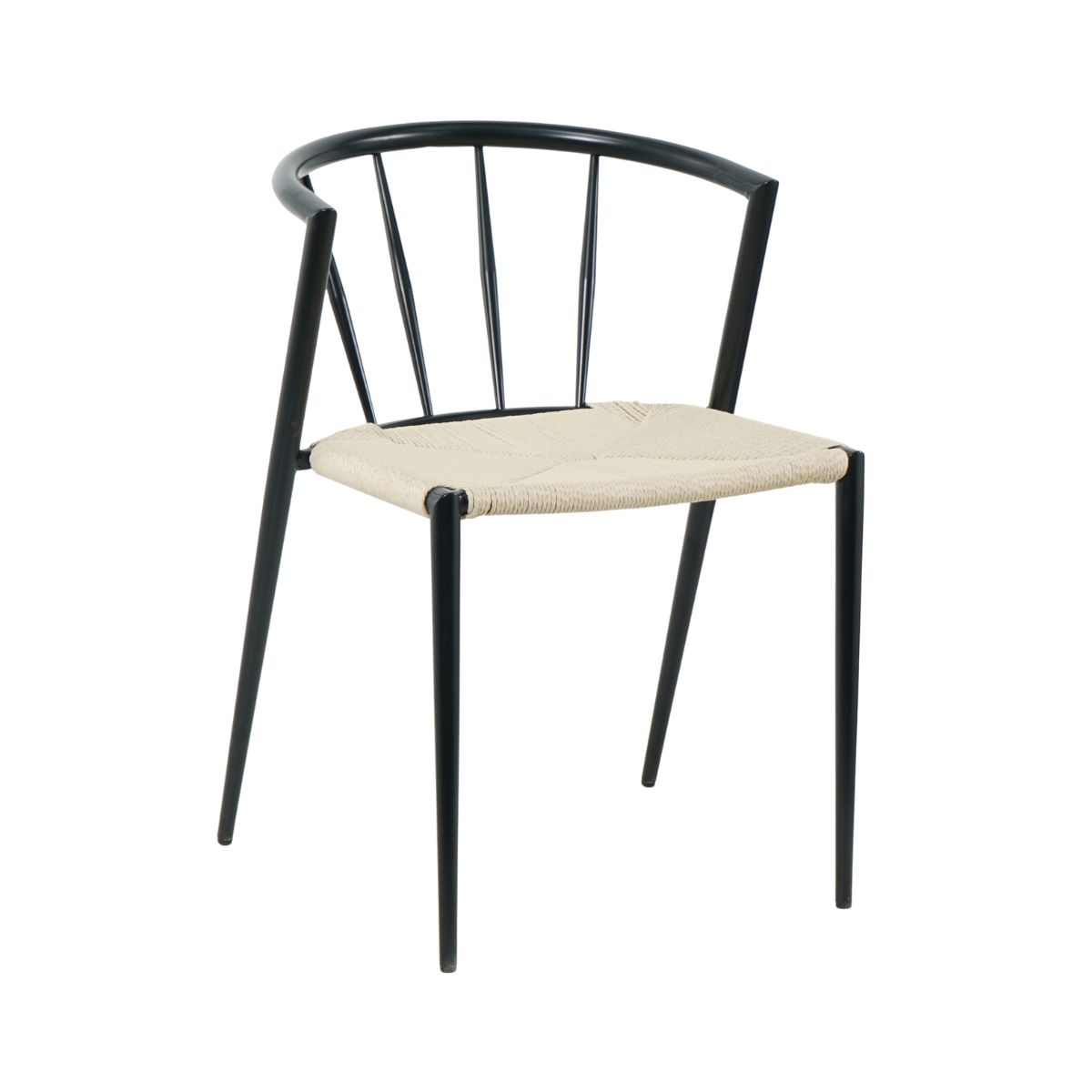 Mobilier interior - Scaun de dining cu cadru metalic din otel de culoare negru si sezut din poliratan de culoare crem, 50.5x52x72 cm, A665, hectarul.ro