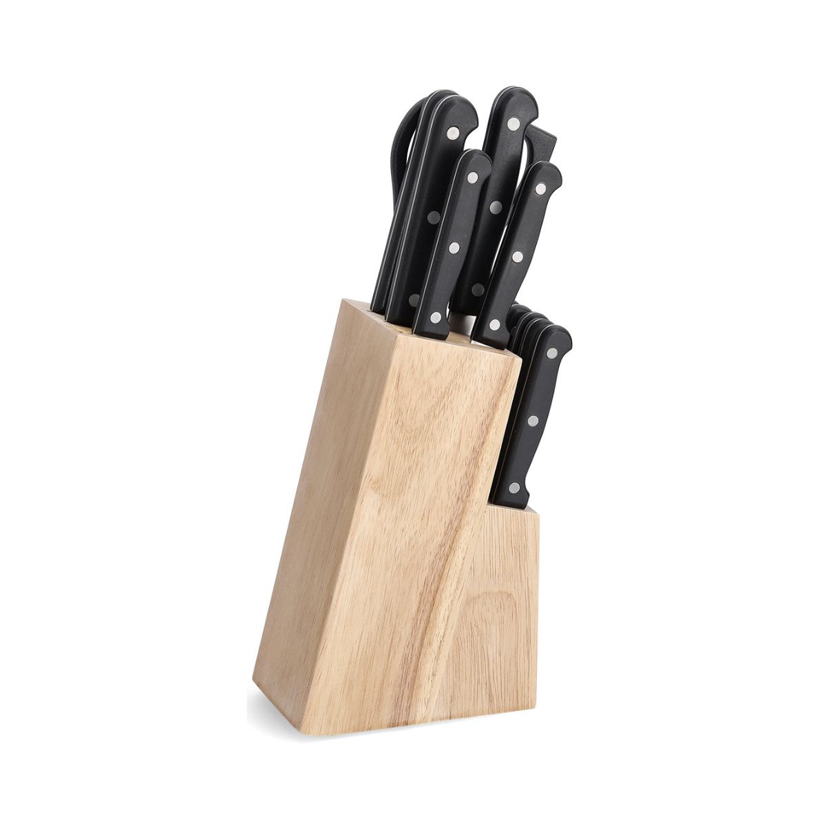 Bucatarie - Set cutite si foarfeca din inox in suport din lemn de hevea, 13 piese Knife Block Zeller, hectarul.ro