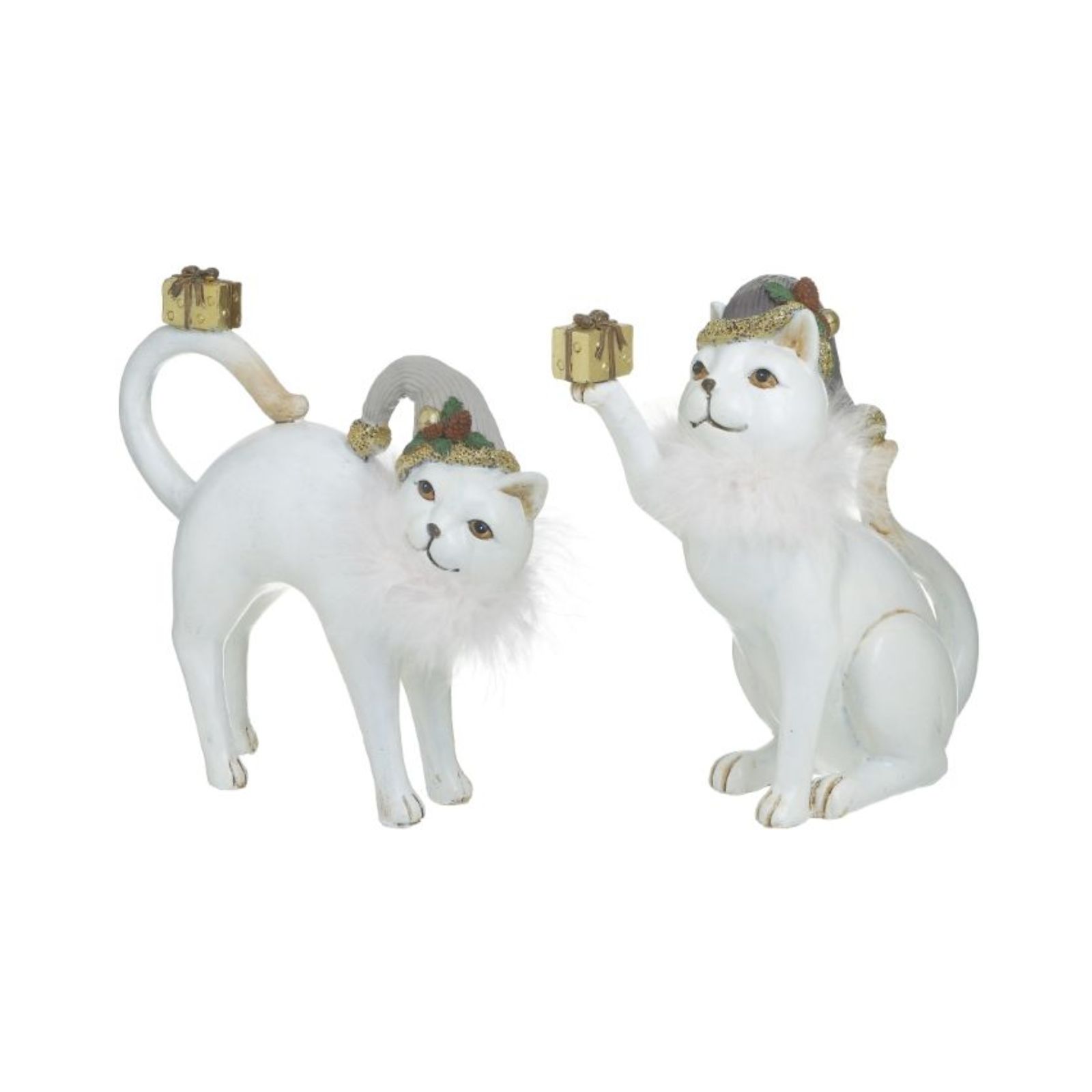 Decoratiuni de Craciun - Set 2 decoratiuni Craciun albe din polirasina Cats 20 cm Inart, hectarul.ro