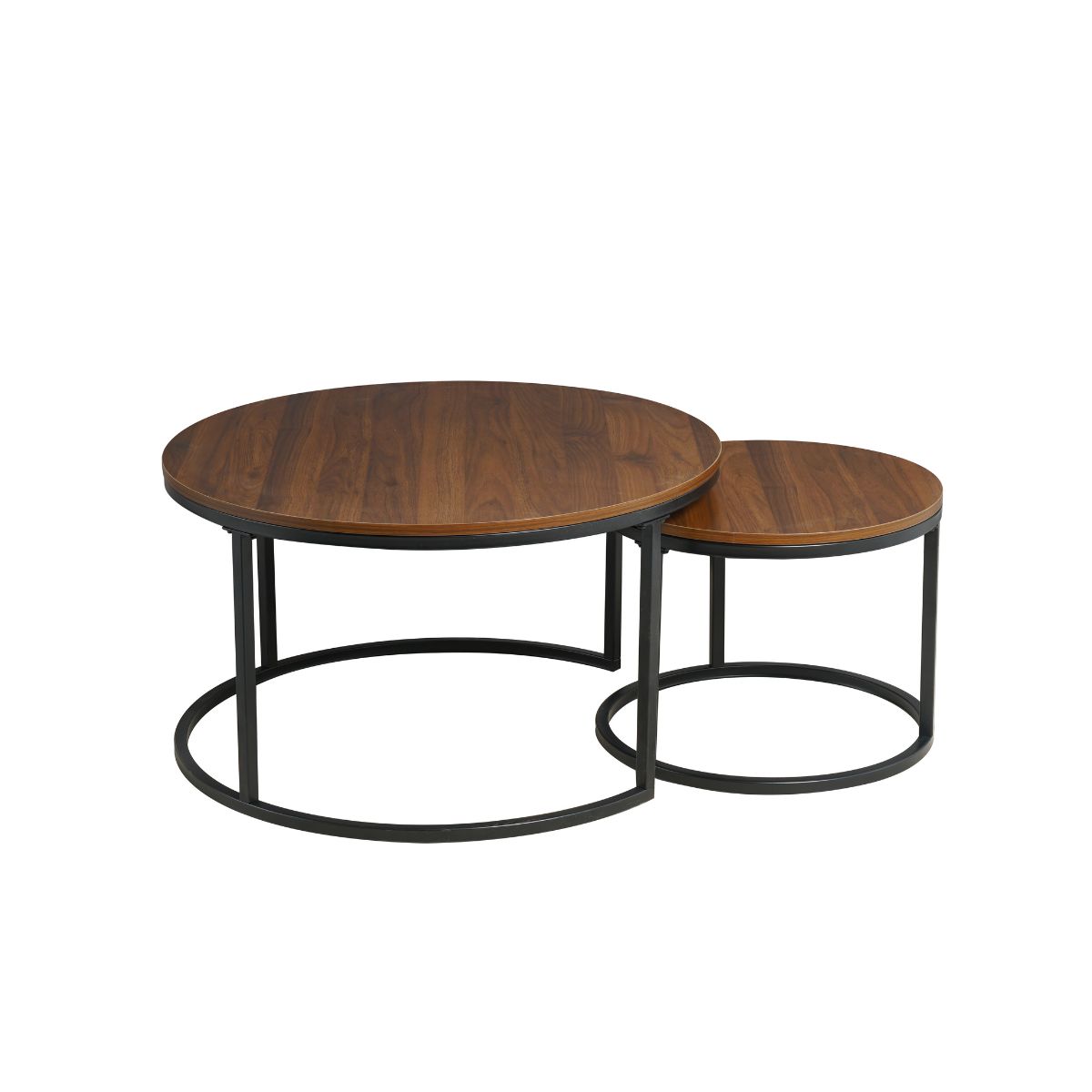 Mobilier interior - Set 2 masute de cafea rotunde cu cadru metalic si blat din MDF maro 80 cm diametru, 44.5 cm inaltime respectiv 50 cm diametru, 38 cm inaltime, hectarul.ro